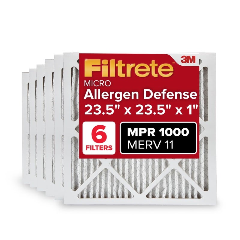 Filtrete 23.5x23.5x1 AC Furnace Air Filter, MERV 11, MPR 1000, Micro Allergen Defense, 3-Month Pleated 1-Inch Electrostatic Air Cleaning Filter, 6 Pack (Actual Size Pack 23.188x23.188x0.81 in) - Image 1